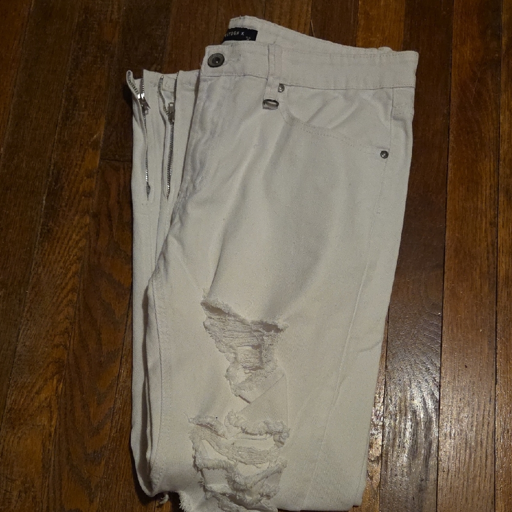 Kayden K Mens White Size 36 Distressed Jeans
